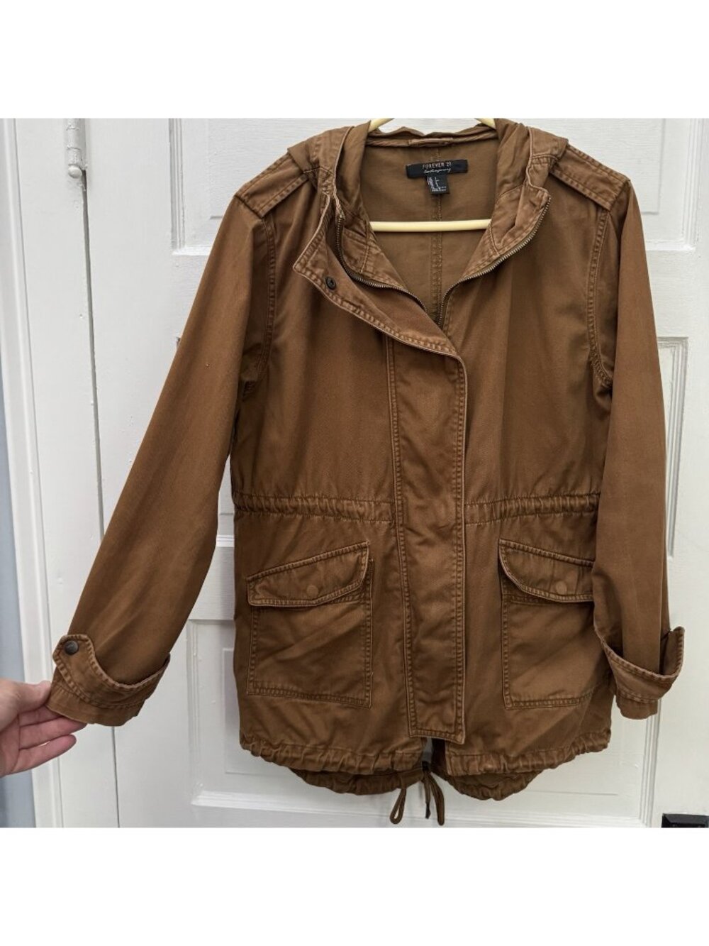 Forever 21 Contemporary Womens S Brown Hooded Utility Field Jacket Anorak